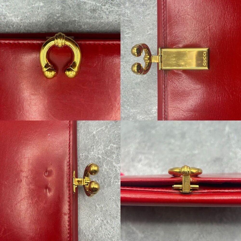 GUCCI Horseshoe Red Long Bifold Wallet Gold Metal Credit Card Luxury - Picture 12 of 14